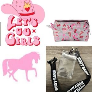 NWT fun and shiny cowgirl makeup bag/ pencil pouch + new lanyard